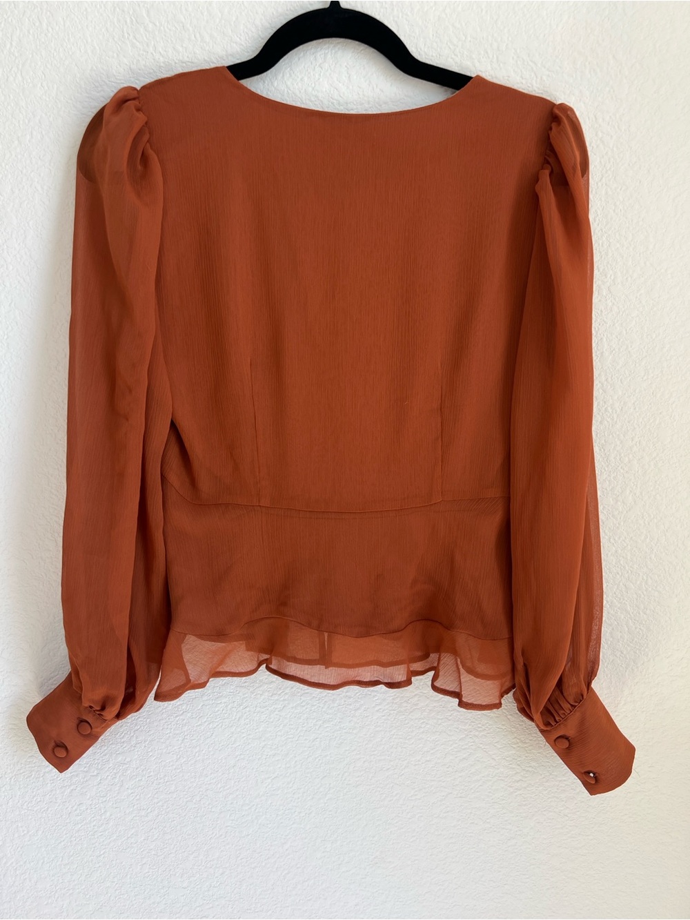 Nine West Rust Button-Down Ruffle-Hem Blouse - Picture 3 of 4